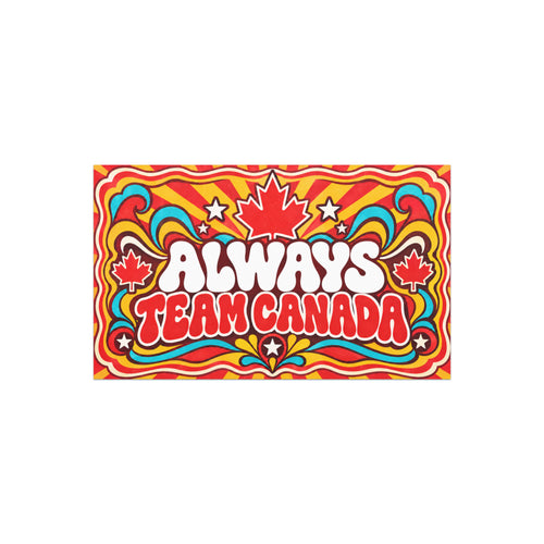 Always Team Canada car magnet, 7.5 x 4.5 inch retro 1970s design with maple leaves and starbursts